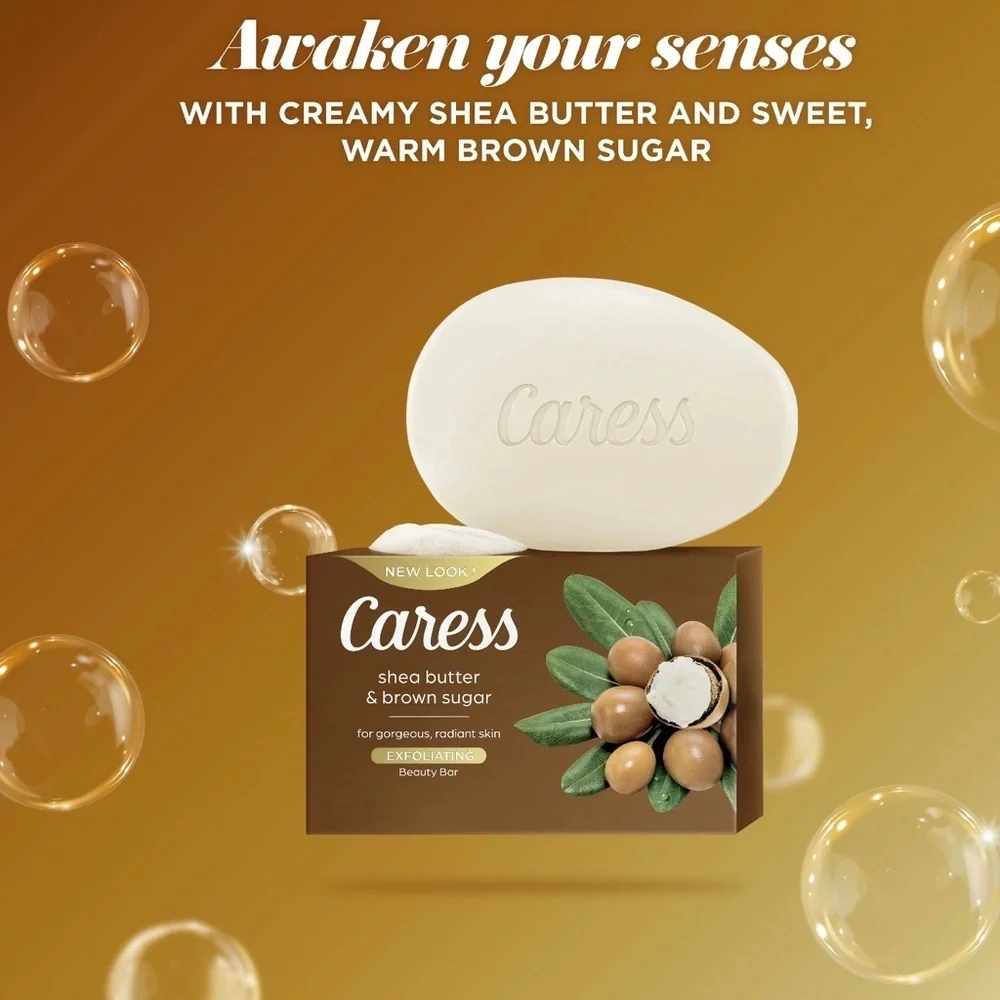8 Pack Caress Shea Butter & Brown Sugar Exfoliating 3.75 oz Bar Soap